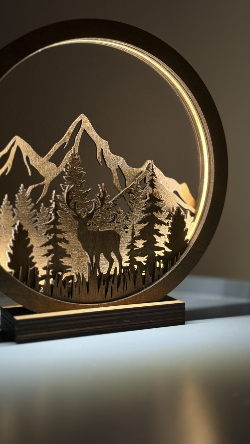 Lampa drewniana 3D z motywem górskim - obrazek 2